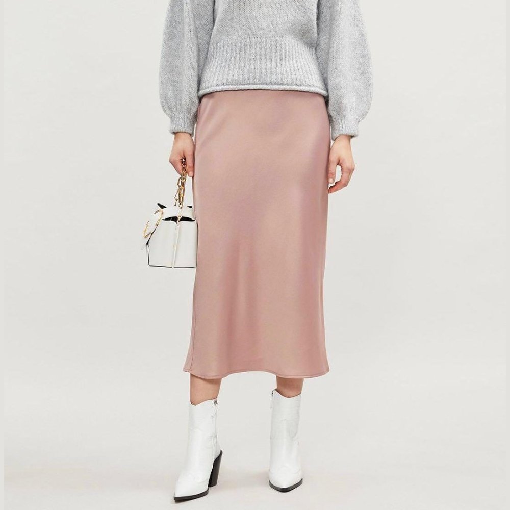 Topshop Pink Satin Bias Midi Skirt